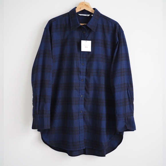 JW Anderson flannel checked long sleeve shirt new navy - Picture 1 of 9